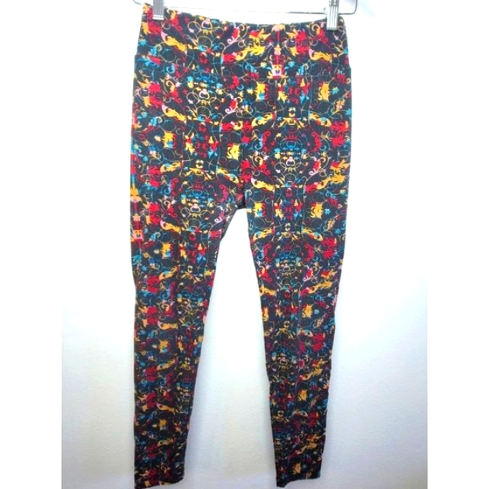 LuLaRoe Leggings Abstract Colorful and Black Design One Size